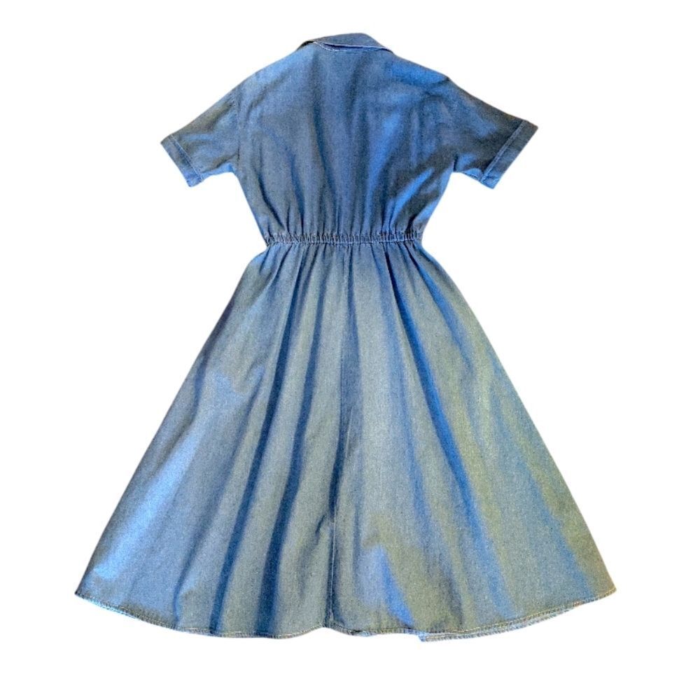 VTG 90s Blue Denim Button Front Short Sleeve Jean Midi Dress SZ Medium - Picture 10 of 13